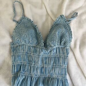 Show Me Your MuMu Dusty Blue Ruched Elastic Detail Top